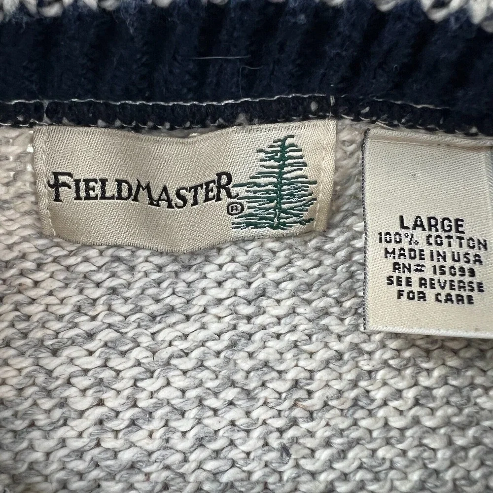 Vintage USA Made‎ Fieldmaster Sweater Blue Gray Winter Snowflkes Cotton Ski L